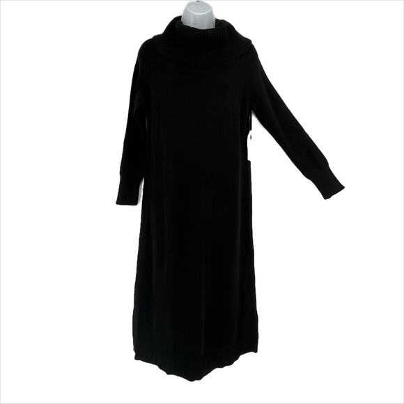 Chico's Peek-A-Boo Shoulder Midi Sweater Dress in Black Size M - Picture 1 of 7